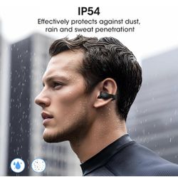 Open Ear Headphones Wireless Bluetooth 5.4 with Mic, Open Ear Earbuds with Charging Case LED Display, 44H Play, IP54 Waterproof, 