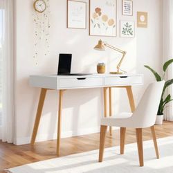 Baber 19.7” Computer Desk With 2 Drawers, White Wooden Writing Desk