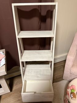 White Wood Bookshelf with Bottom Drawer