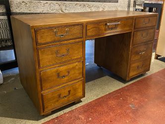 HENREDON Artefacts Campaign Style 9-Drawer Desk