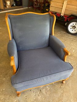 Blue Upholstered Chair w/Wood Trim