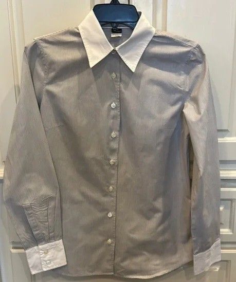 J.CREW Pinstripe Oxford Button Down Long Sleeve Shirt Top Blouse Women's Size L / Large