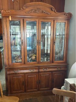 Wood China Cabinet with Glass Doors
