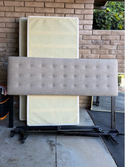 Complete king size bed set tufted fabric headboard frame & organic box spring