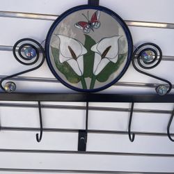 New Talavera Coat rack 5 Hooks 20”W Artisan Painted Pottery Calla Lily Flowers & butterfly 🦋