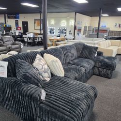 Dark Gray Plush Corduroy Sectional Sofa with Chaise 🚚WE DELIVER🚚