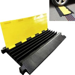 5 Channel Rubber Cable Protector Ramp Traffic Speed Bump 18000lbs Capacity Heavy Duty Cable Protective Cover Ramp Driveway Hose Cord Track Protector W