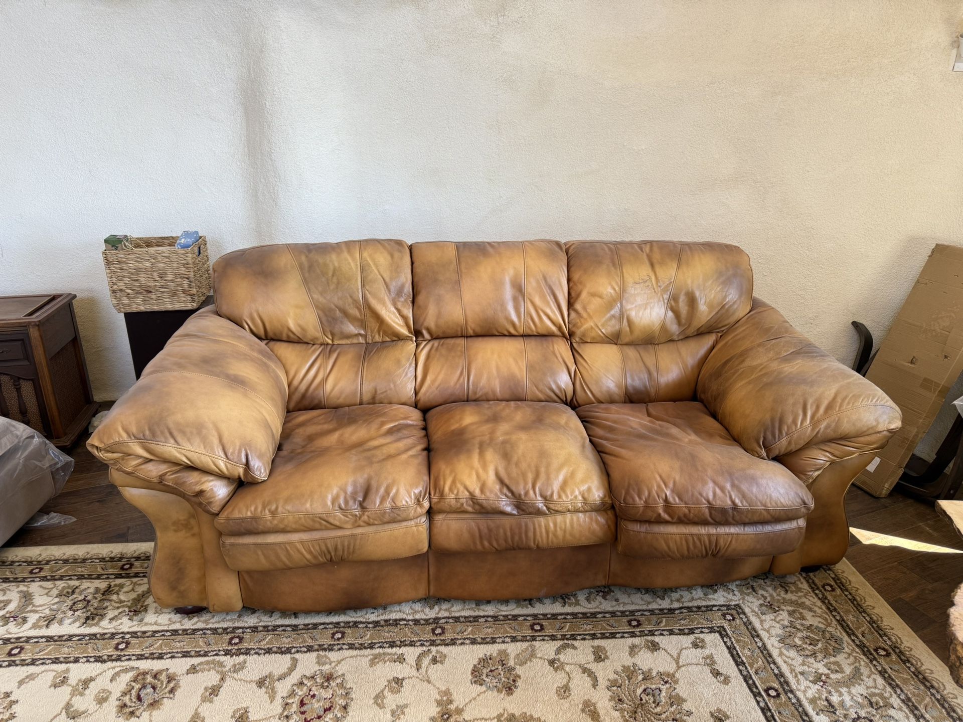 Rustic Carmel Leather Couch And Love Seat