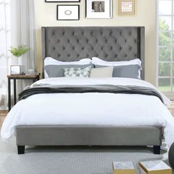 Tufted Upholstered Low Profile Bed 