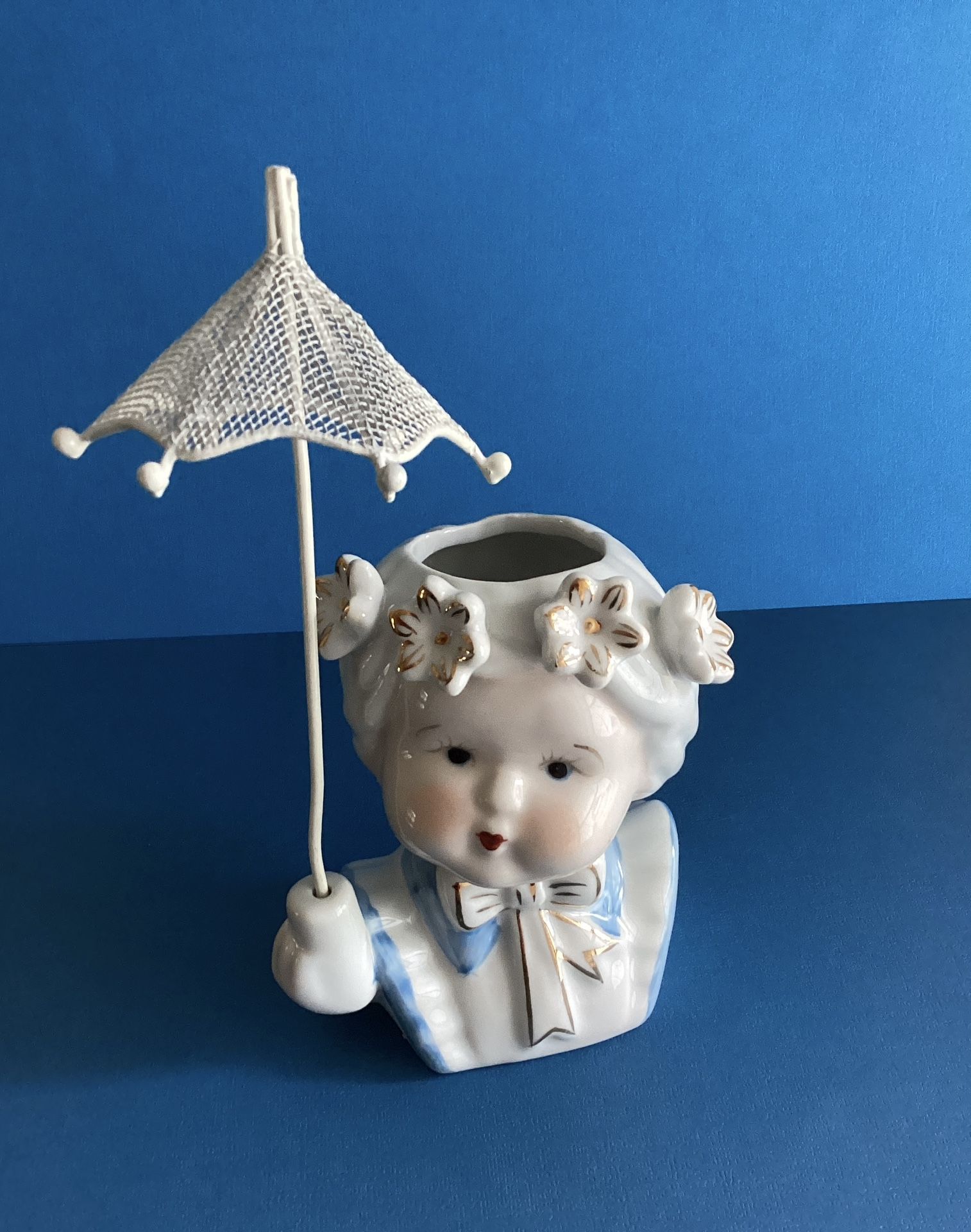 Head Vase Girl With Umbrella