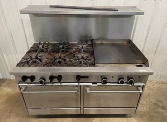SunFire 6-Burner Range with Flat Top Griddle, 2 Ovens, and Overhead Shelf