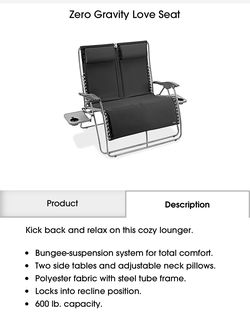 Double Zero Gravity Love Seat W/ Cupholders