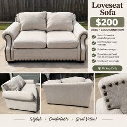 Cream Loveseat Sofa with Nailhead Trim