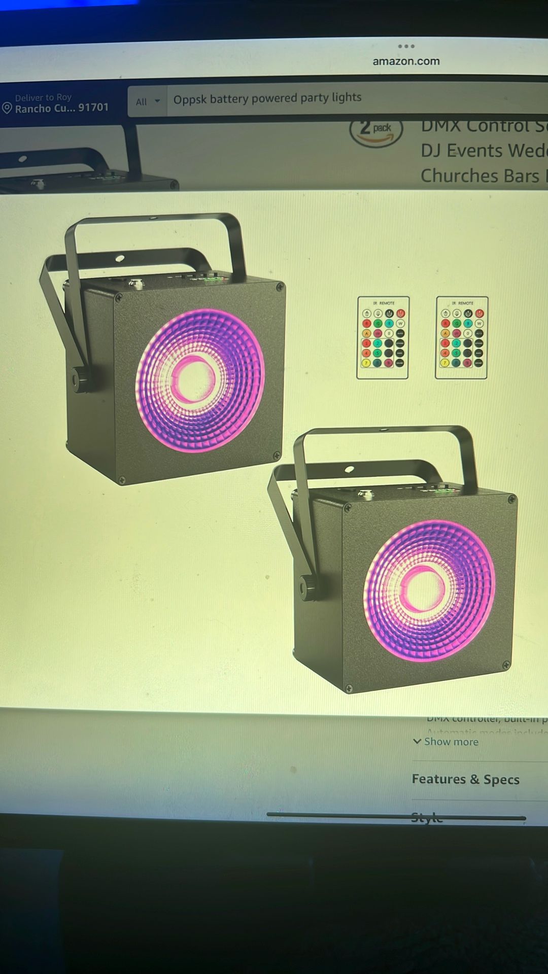 NEW Rechargeable Battery Powered Party Lights. 30W RGB COB LED Wash Light 2 Pack with Remote DMX Control Sound Activated for DJ Events.