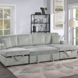 Brand New Super Plush Comfy Pullout Corduroy Sectional Set 