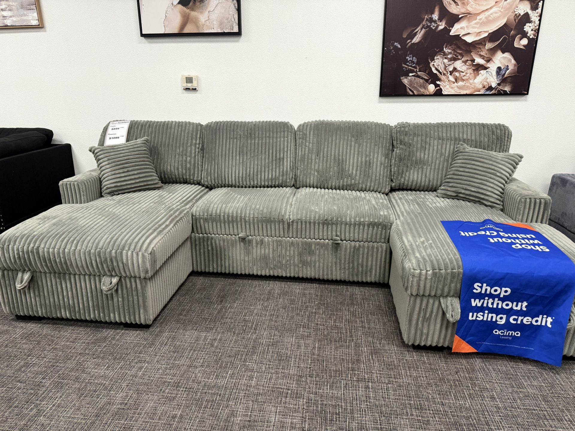 Gray Sectional + Pullout & Storage Chaise Set - Free Delivery 