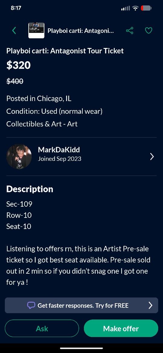 Playboi Carti Tickets Scammer 
