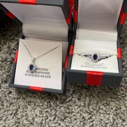 Matching Necklace And Ring 925 Silver all real stones