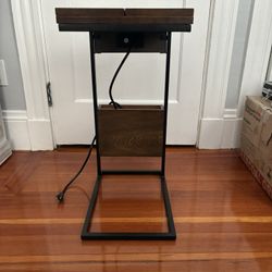 Foldable End Table w/ Electric Socket And Storage Pocket