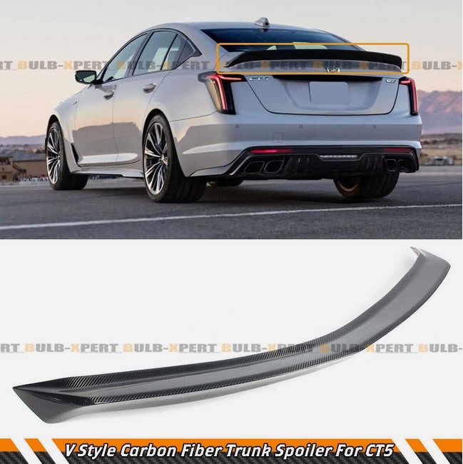FOR 2020-2025 CADILLAC CT5 V STYLE HIGHKICK DUCKBILL CARBON FIBER TRUNK SPOILER