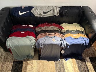 All shirts are medium Nike, Calvin Klein. Charles Wilson mostly DRI fit shirts one with tag on bottom roll is a small shirt $10 each (2) picture dress