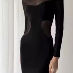 Elegant Black Sheer Panel Dress