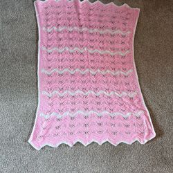 Hand Crocheted Afghan Pink And White