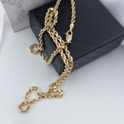 ✨ 💛10K Gold Hollow Mirror Cut Rope Link Chain 4.05g.|18"|3mm💛 ✨