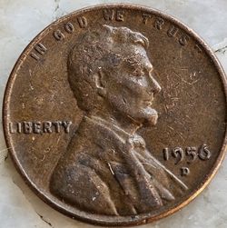1956 D mint usa .01 cent Lincon Wheat D Penny Error L In Libertyon Rim coin 