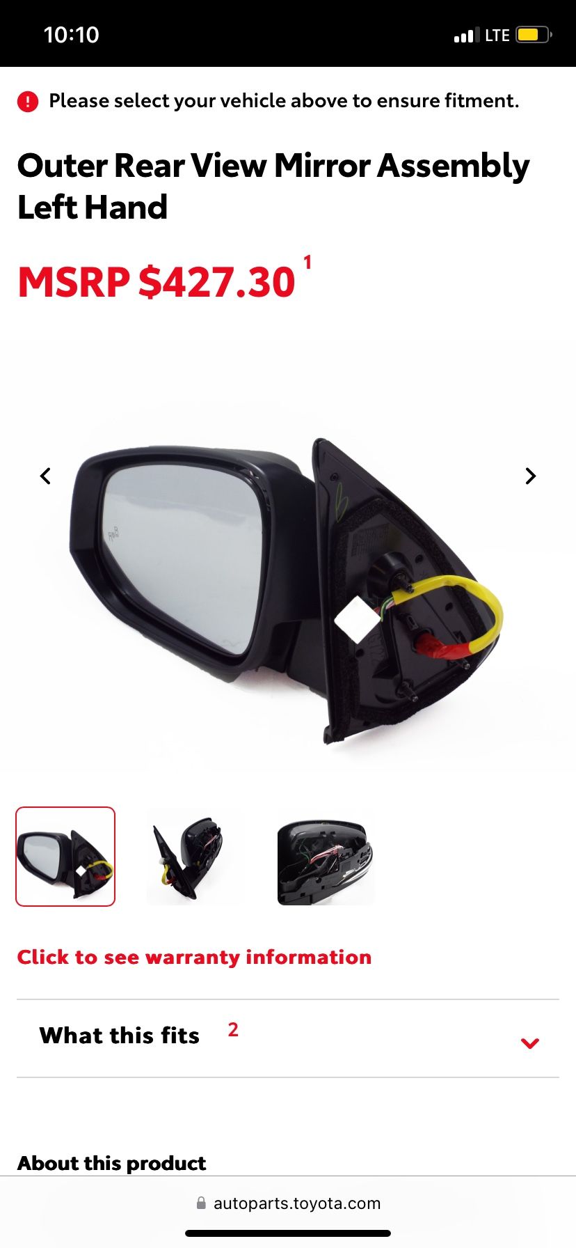 Toyota Tocoma Mirror Assembly 