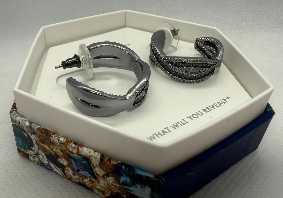 Genuine Pandora Sterling Silver Cubic Zirconia Hoop Stud Earrings