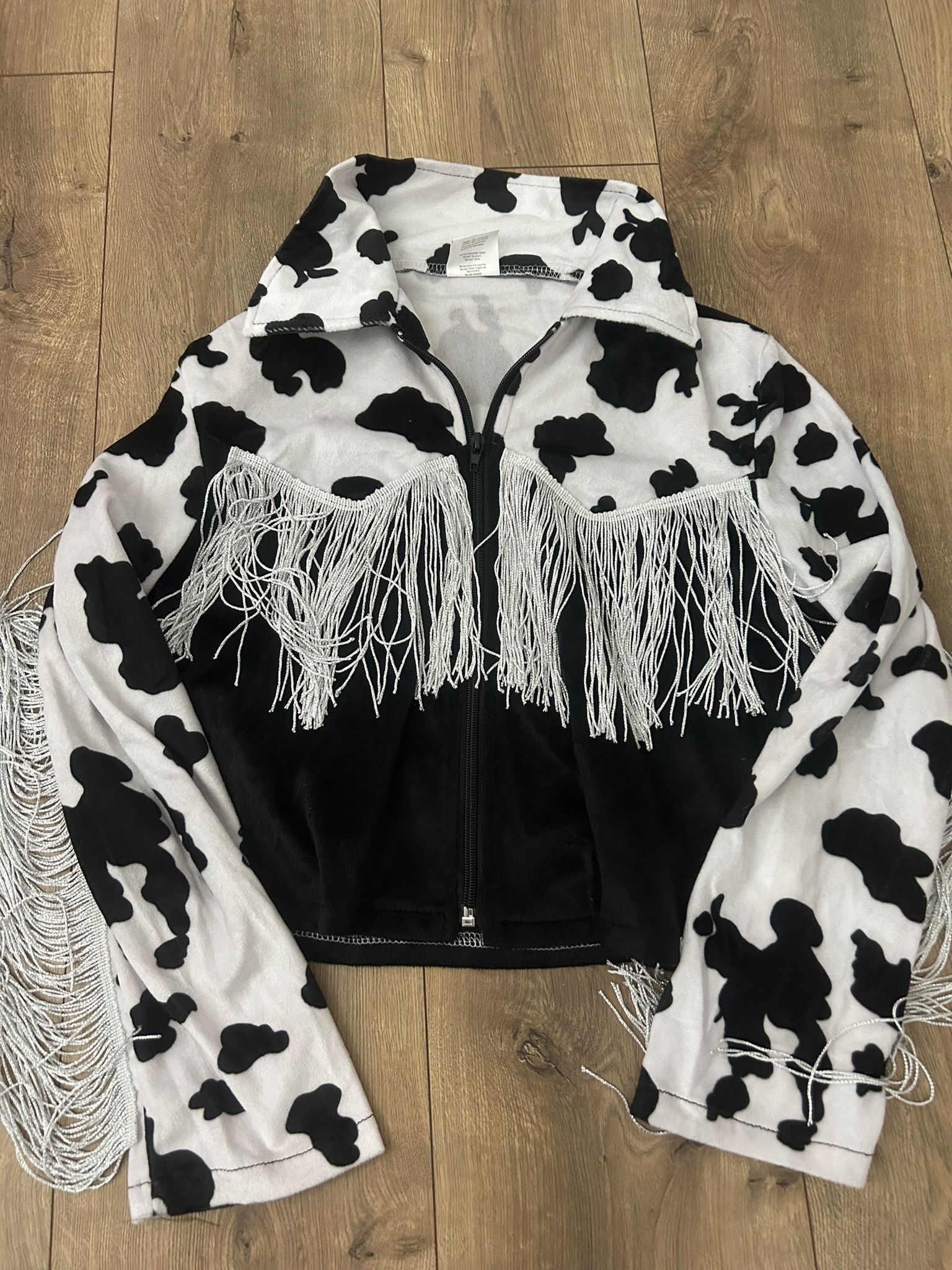 Never User Cow Print Fringe Jacket Spirit Size S 