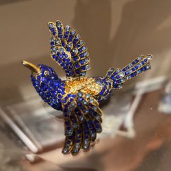 Vintage Brooch, Gold Color Metal With Amazing Crystals Blue Color ( Dark & Light) & Champagne Two Colors Cristals  3”/3”-wingspan. 