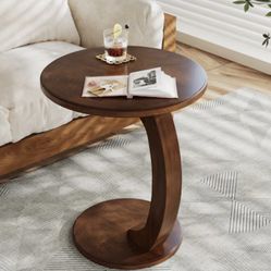 Tribesigns End table 18.9-in W x 23.6-in H Brown Wood Round Modern End Table