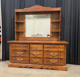 Traditional Carved Wood Dresser with Mirror