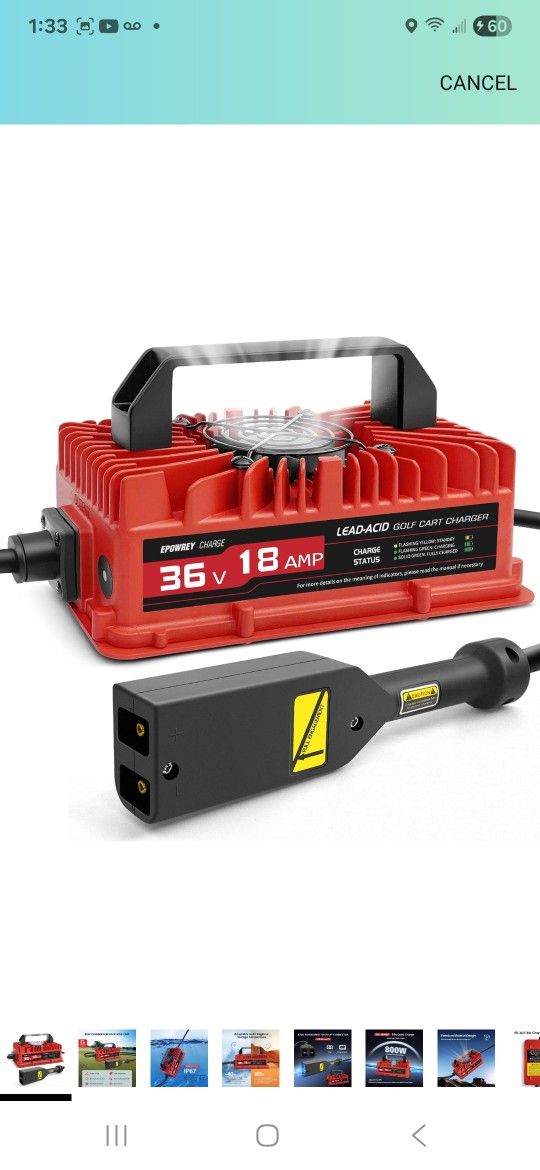 18 AMP 36 Volt Golf Cart Battery Charger for EZGO TXT with D Style Plug