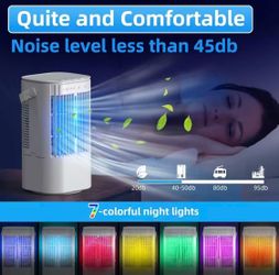 4-in-1 Mini Small Air Conditioner Evaporative Air Cooler Fan with 1000ml Water Tank 3 Speeds 7 LED Lights Personal Mini AC with Timer