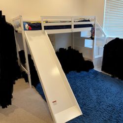 Bunk Bed With Slide Includes Mattress, Steps, And Drawers!
