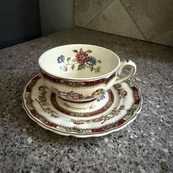 Grindley Marlborough Royal Tudor Floral Cup & Saucer Ceramic England Multi-Color