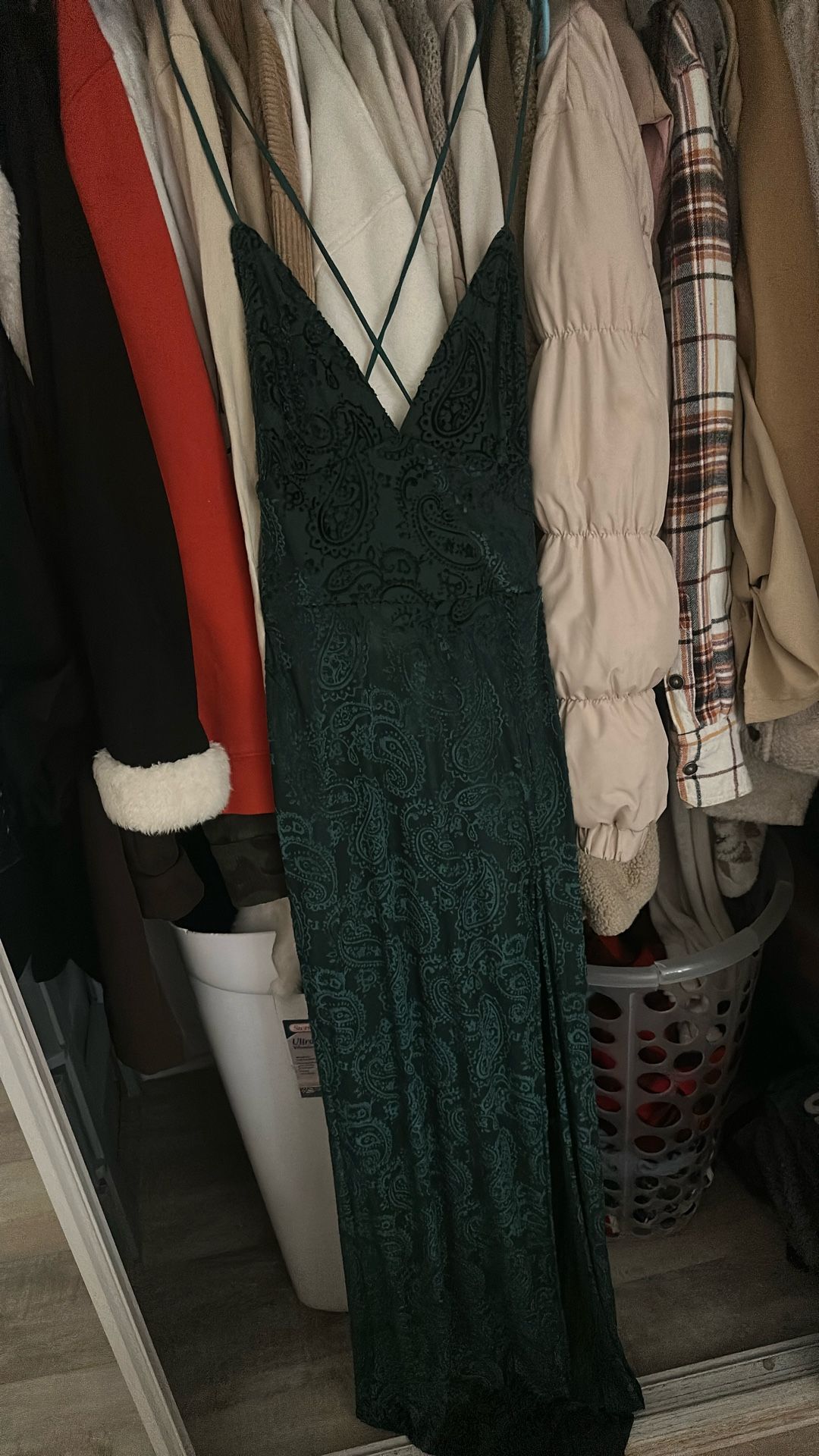 Long Forest Green Dress With Slit Laced Back