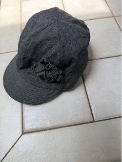 Vintage Sonoma Dark Denim Newsboy Cap Rosette Flower Hat Gray Y2K Grunge