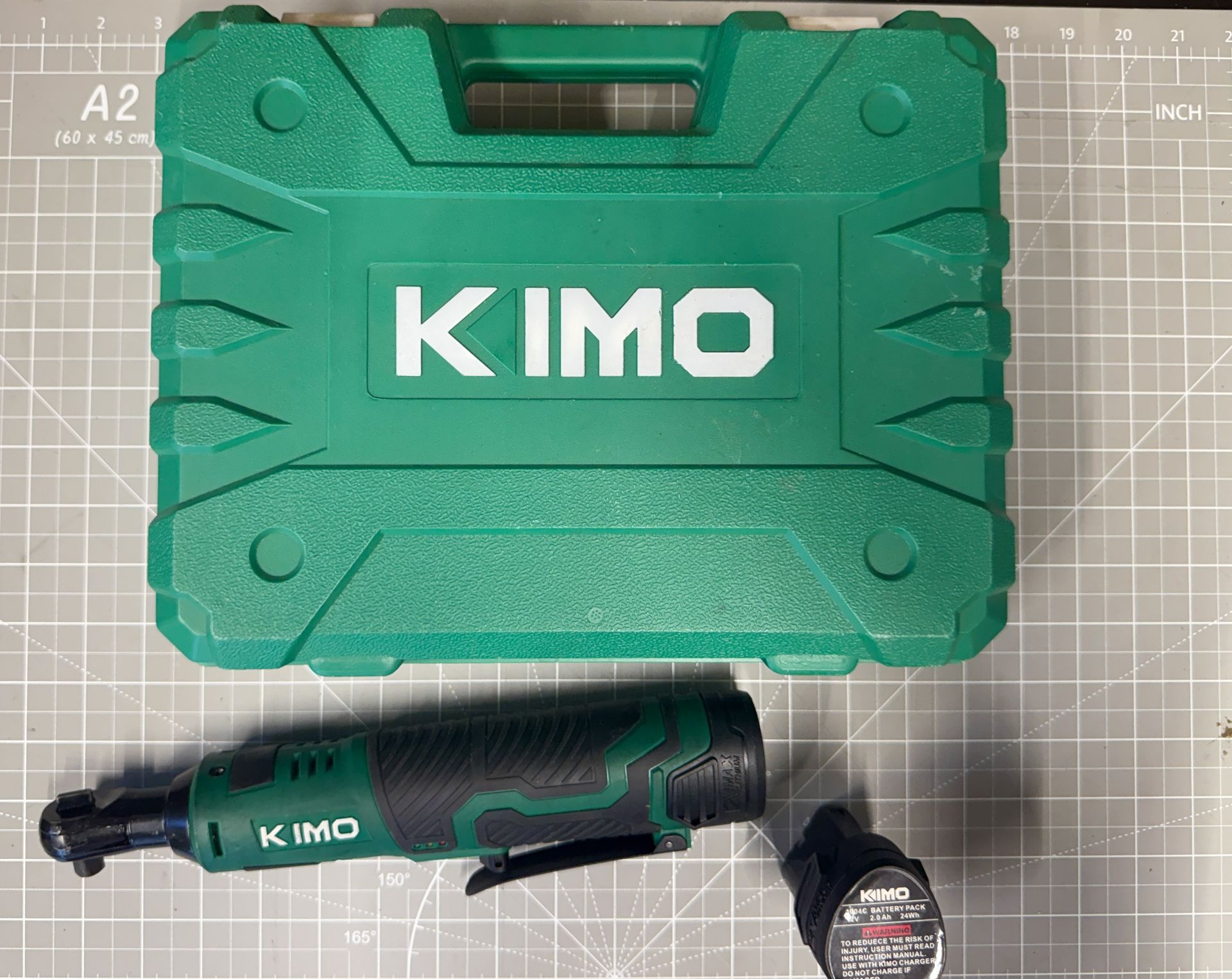 Kimo Cordless Electric Ratchet Wrench Set, 40 Ft-lbs, 400 RPM, 12V Wrench 3/8" 2x batteries