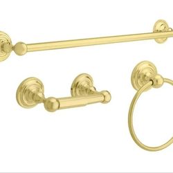 Delta Greenwich 3-Piece Bath Hardware Set with Towel Ring Toilet Paper Holder and 24 in. Towel Bar in Polished Brass