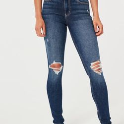 NEW! HOLLISTER HIGH-RISE RIPPED SUPER SKINNY JEANS Size 7/R (28 Waist)