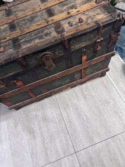 Antique Steamer Trunk with Wood and Metal Hardware