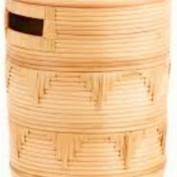 Vintage Tall Lidded  Rattan Handwoven Basket