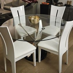 Glass And Marble 4 Seater Breakfast Table And Chairs 