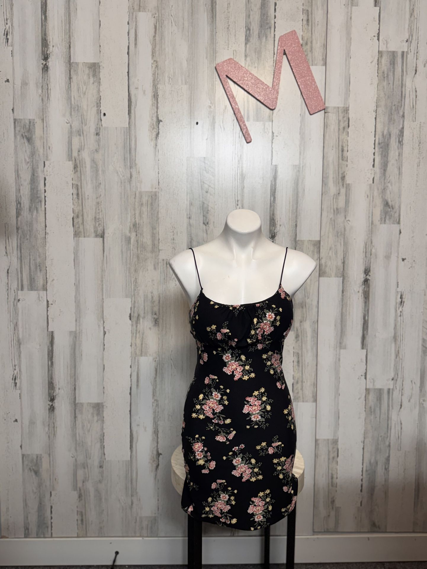 Derek Heart Floral Bodycon Mini Dress Black Roses Size M