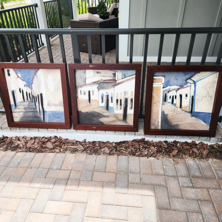 3 Wall Art James Voxx Signed-Numbered Limited Ed. Art Print on Canvas, "Down The Block IV"