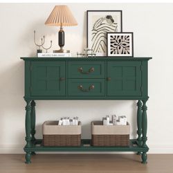 Farmhouse Console Table with 2 Drawers and 2 Cabinets, Sofa Table with Open Storage Shelf, Vintage Entryway Table for Entryway, Living Room, Hallway, 